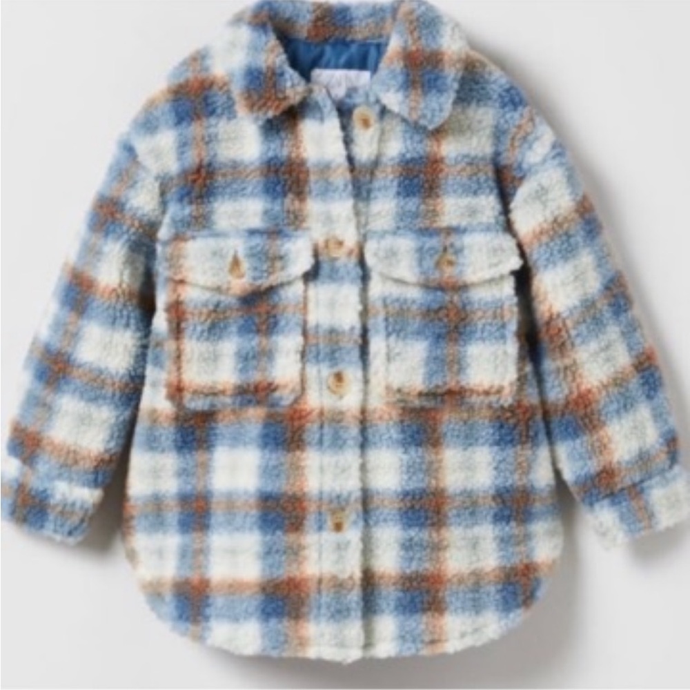 Zara Kids Plaid Sherpa Fleece Shirt Jacket